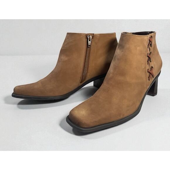 Etienne Aigner Saddle Leather Ankle Boots Square Toe Brown Women's Size 7 1/2. - Picture 5 of 12